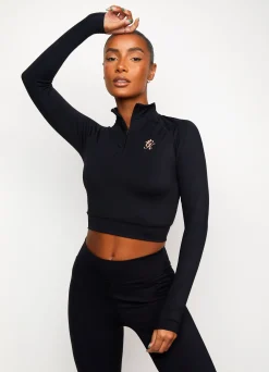 Tops & T-Shirts<Gym King 1/4 Zip Funnel Black/Rose Gold