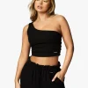 Tops & T-Shirts<Gym King Asymmetric Crop Black