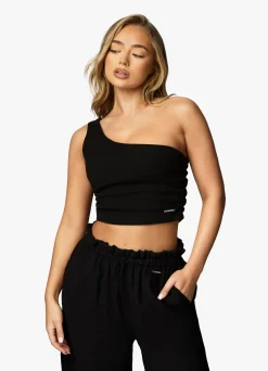 Tops & T-Shirts<Gym King Asymmetric Crop Black