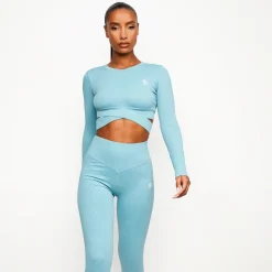 Tops & T-Shirts<Gym King Balance Long Sleeve Crop Blue Haze