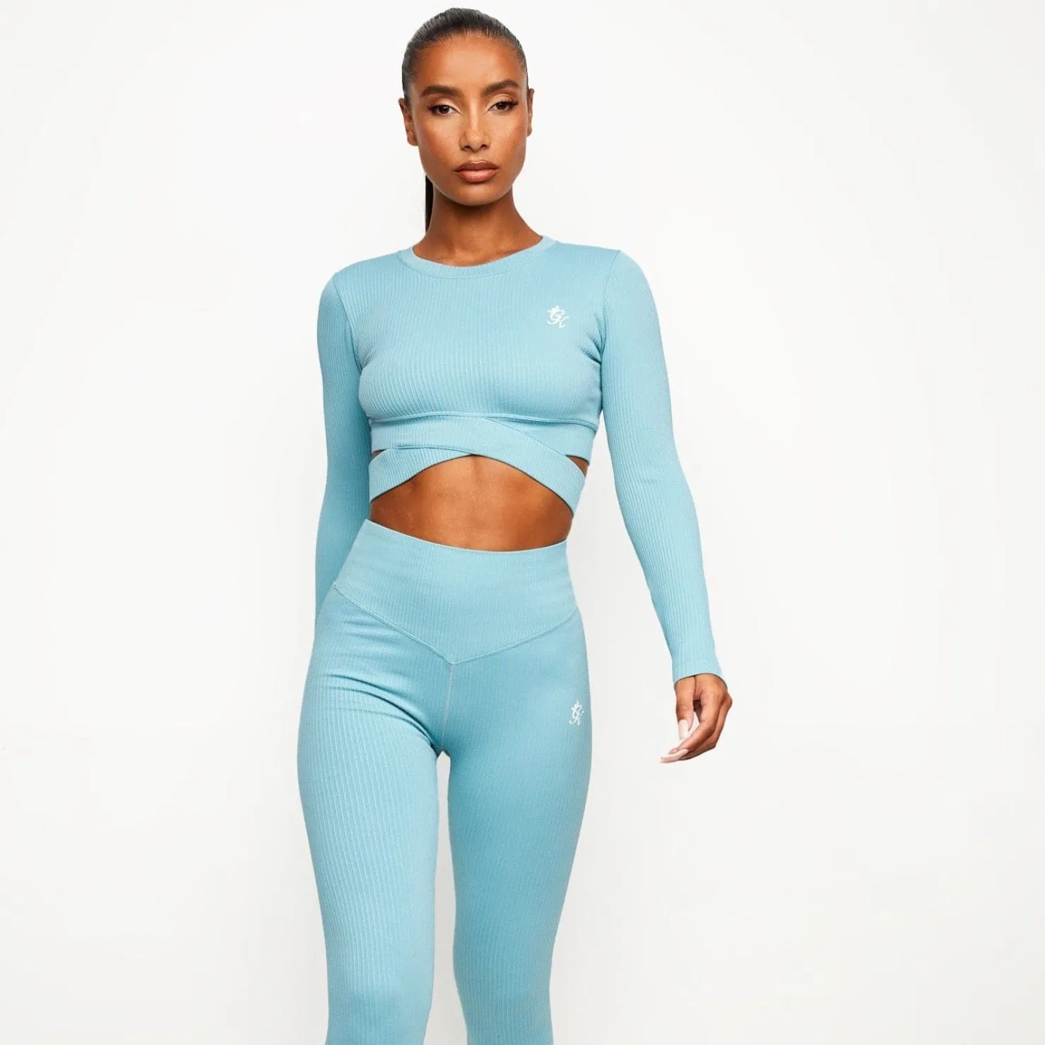 Tops & T-Shirts<Gym King Balance Long Sleeve Crop Blue Haze