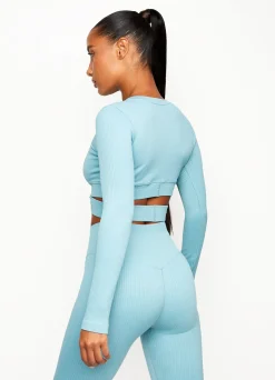 Tops & T-Shirts<Gym King Balance Long Sleeve Crop Blue Haze