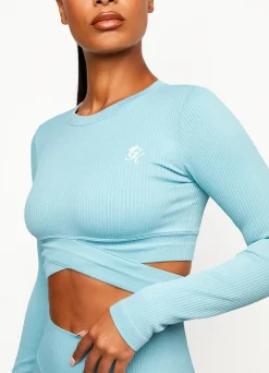 Tops & T-Shirts<Gym King Balance Long Sleeve Crop Blue Haze