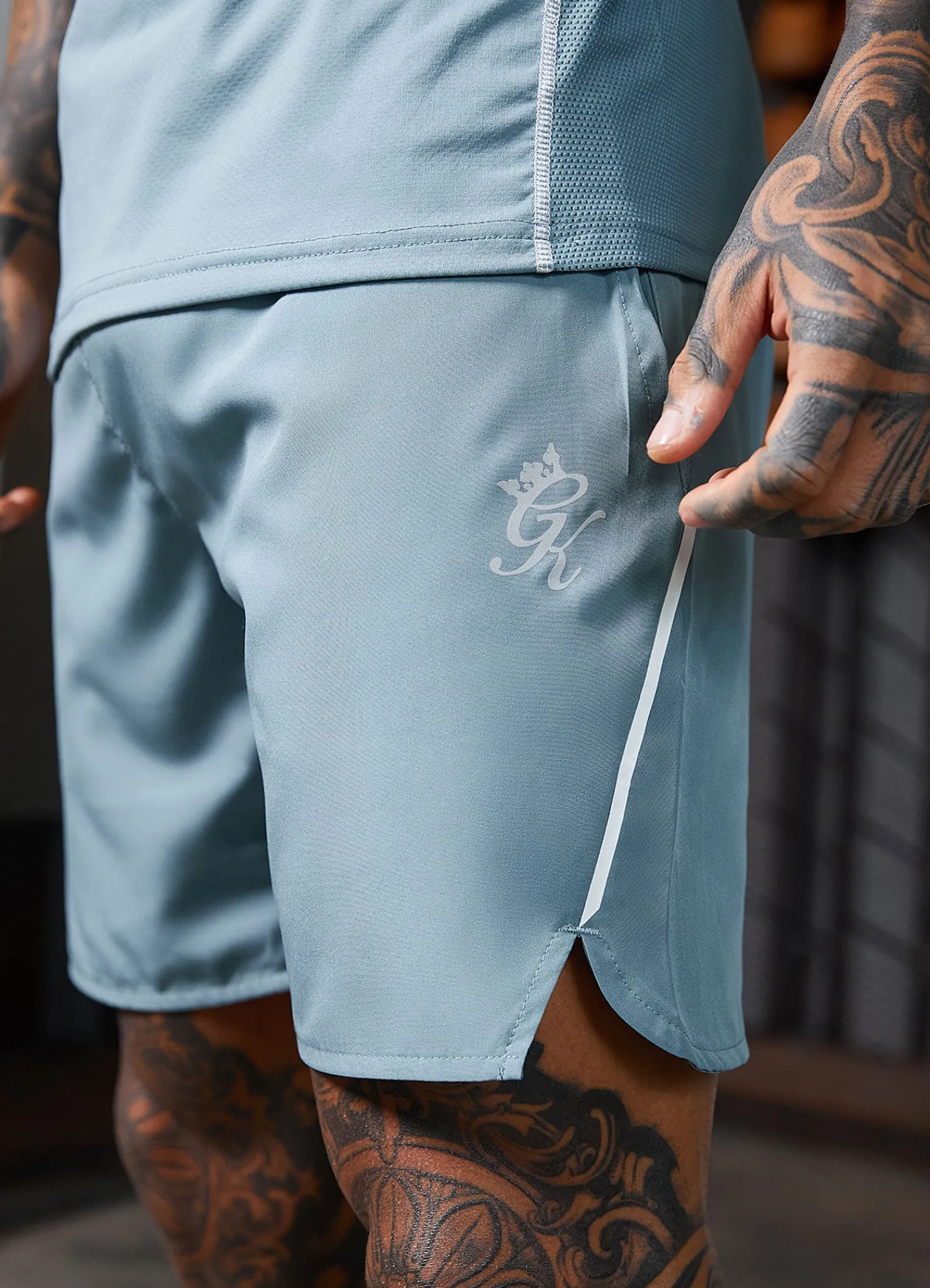 Shorts<Gym King Contrast Flex Short Smoke Blue