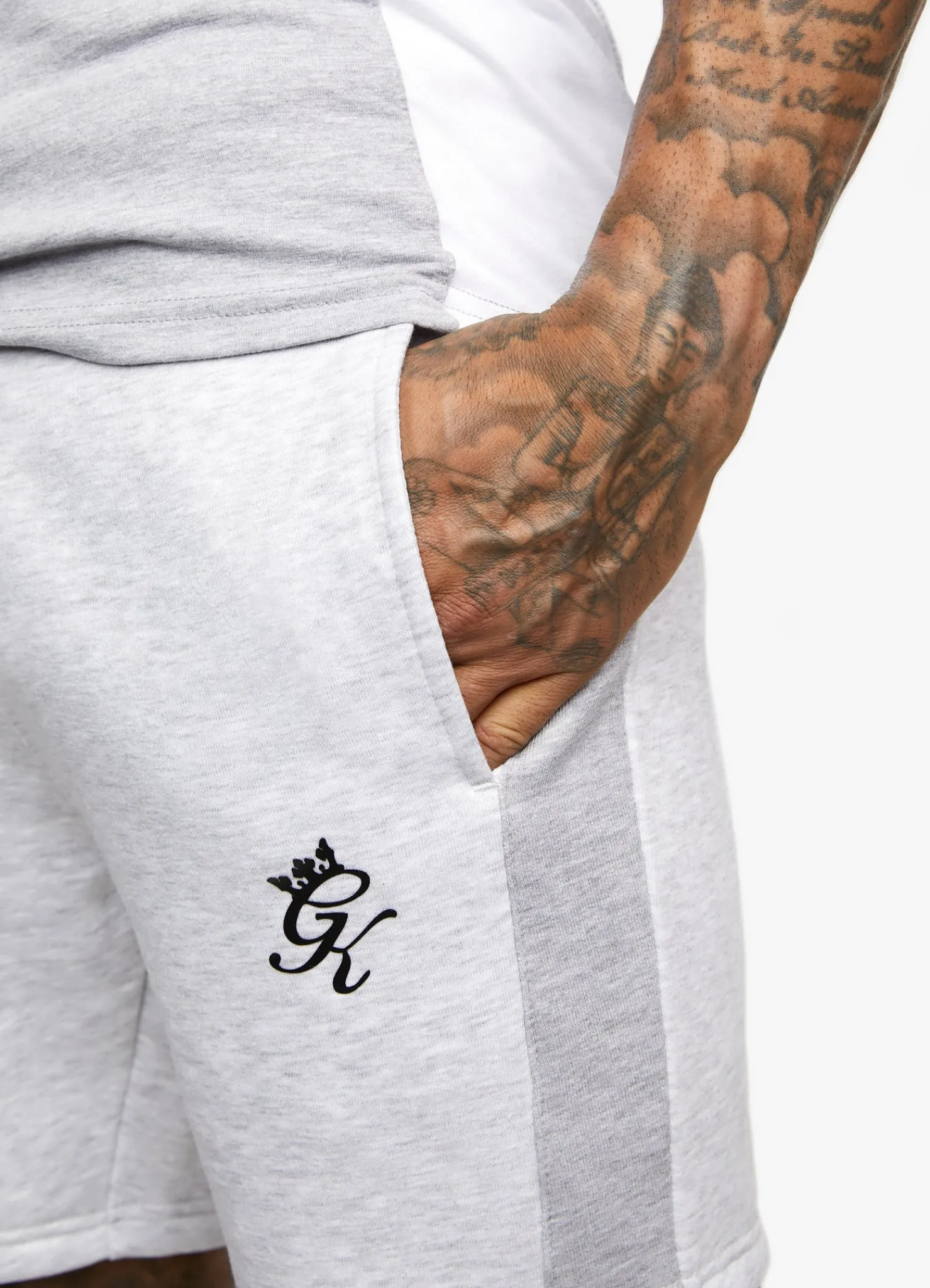 Shorts<Gym King Contrast Panel Short Snow Marl/Light Grey/White