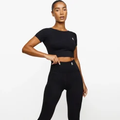 Tops & T-Shirts<Gym King Dominate Cap Sleeve Crop Tee Black