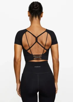 Tops & T-Shirts<Gym King Dominate Cap Sleeve Crop Tee Black