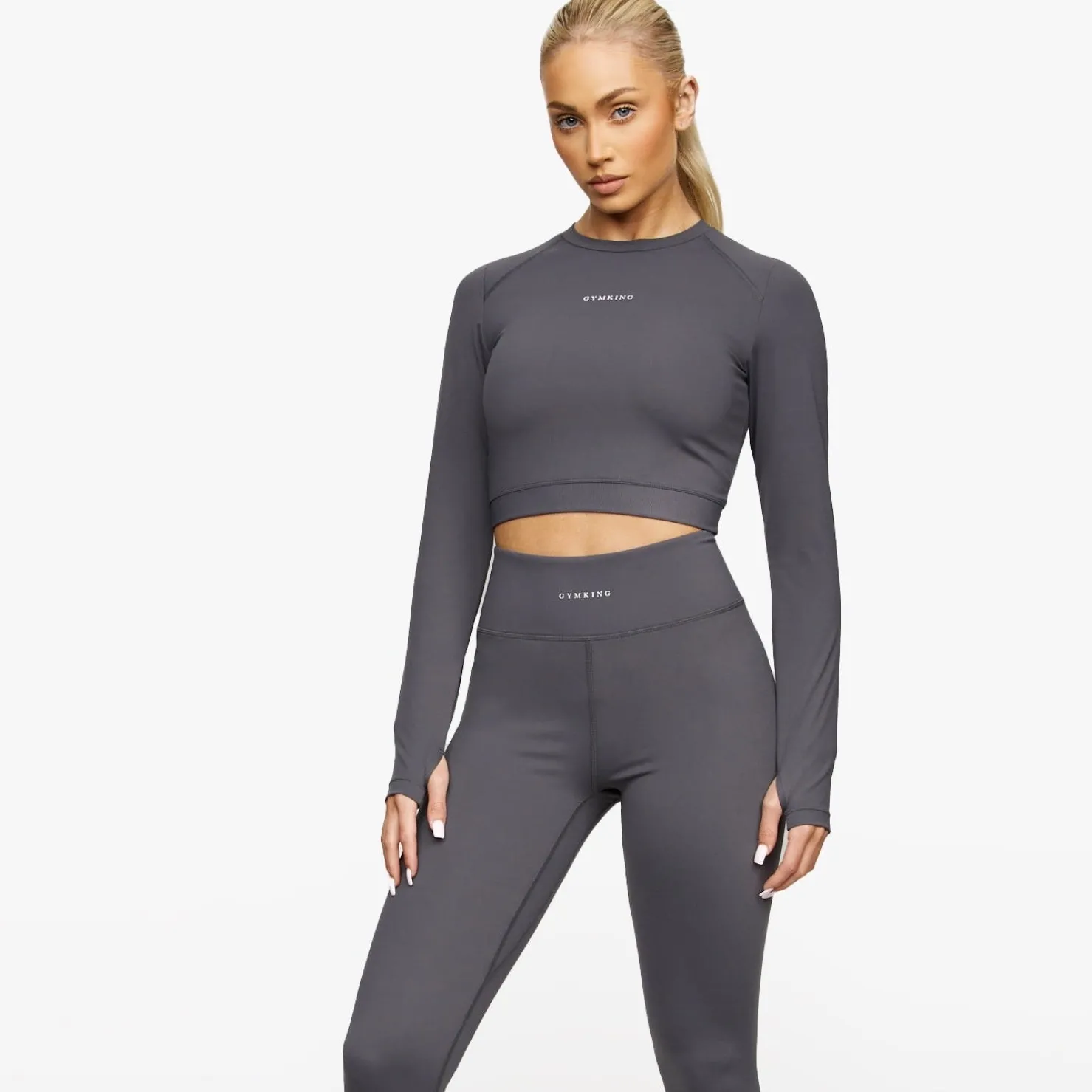 Tops & T-Shirts<Gym King Elite Long Sleeve Crop Tee Dark Grey