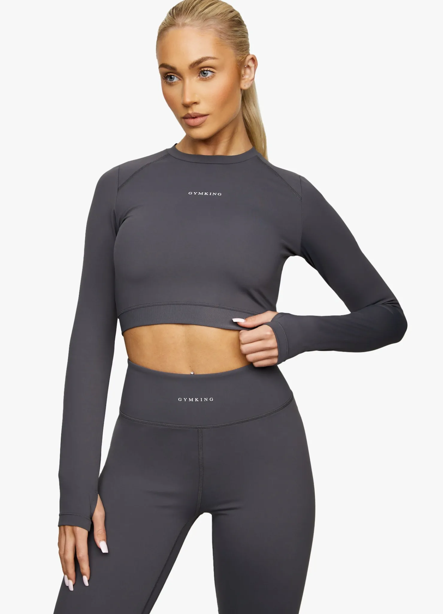 Tops & T-Shirts<Gym King Elite Long Sleeve Crop Tee Dark Grey