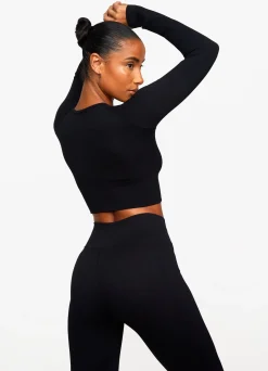 Tops & T-Shirts<Gym King Formation Rib Long Sleeve Crop Tee Black
