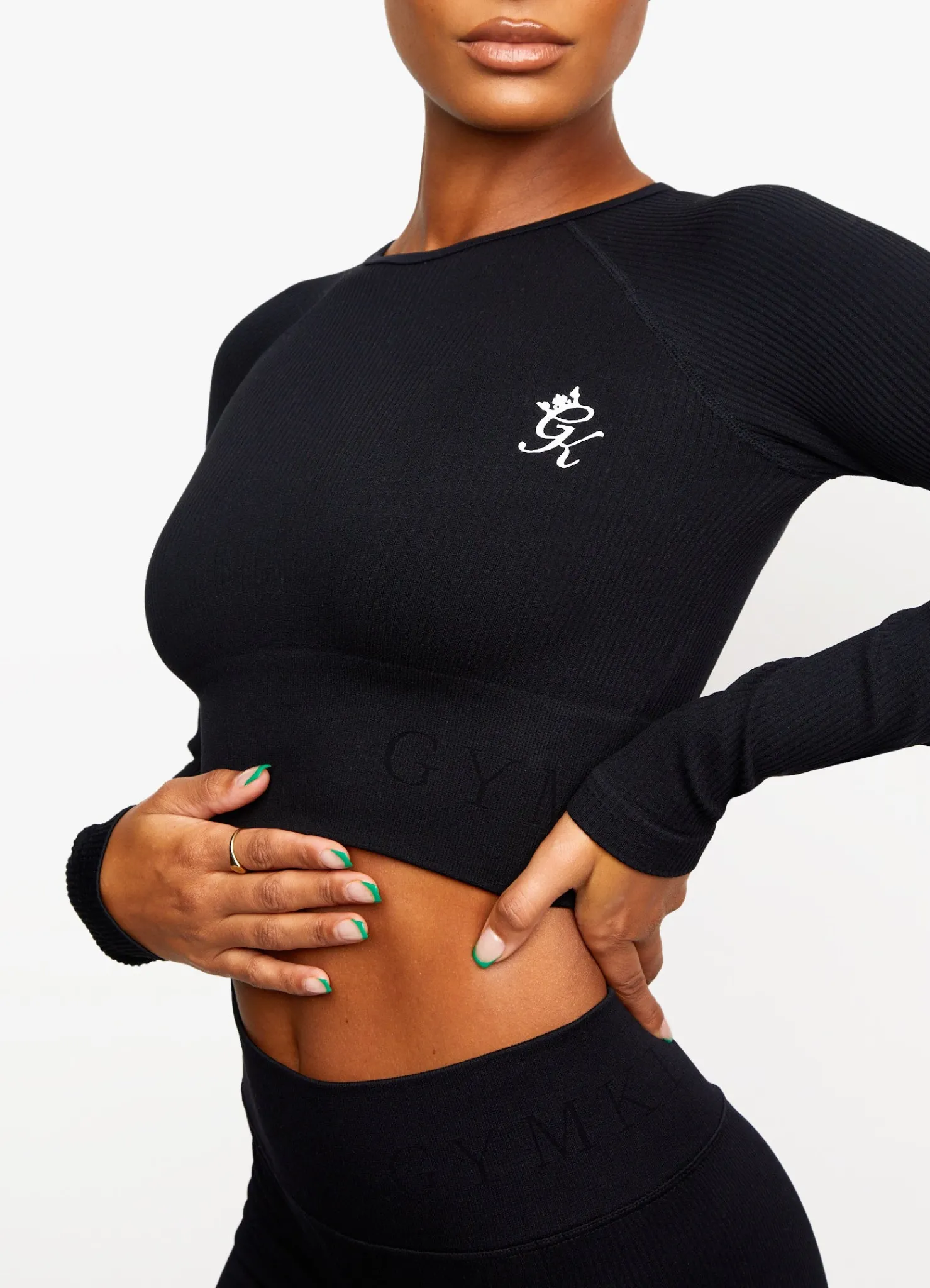 Tops & T-Shirts<Gym King Formation Rib Long Sleeve Crop Tee Black