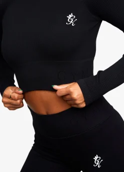Tops & T-Shirts<Gym King Formation Rib Long Sleeve Crop Tee Black