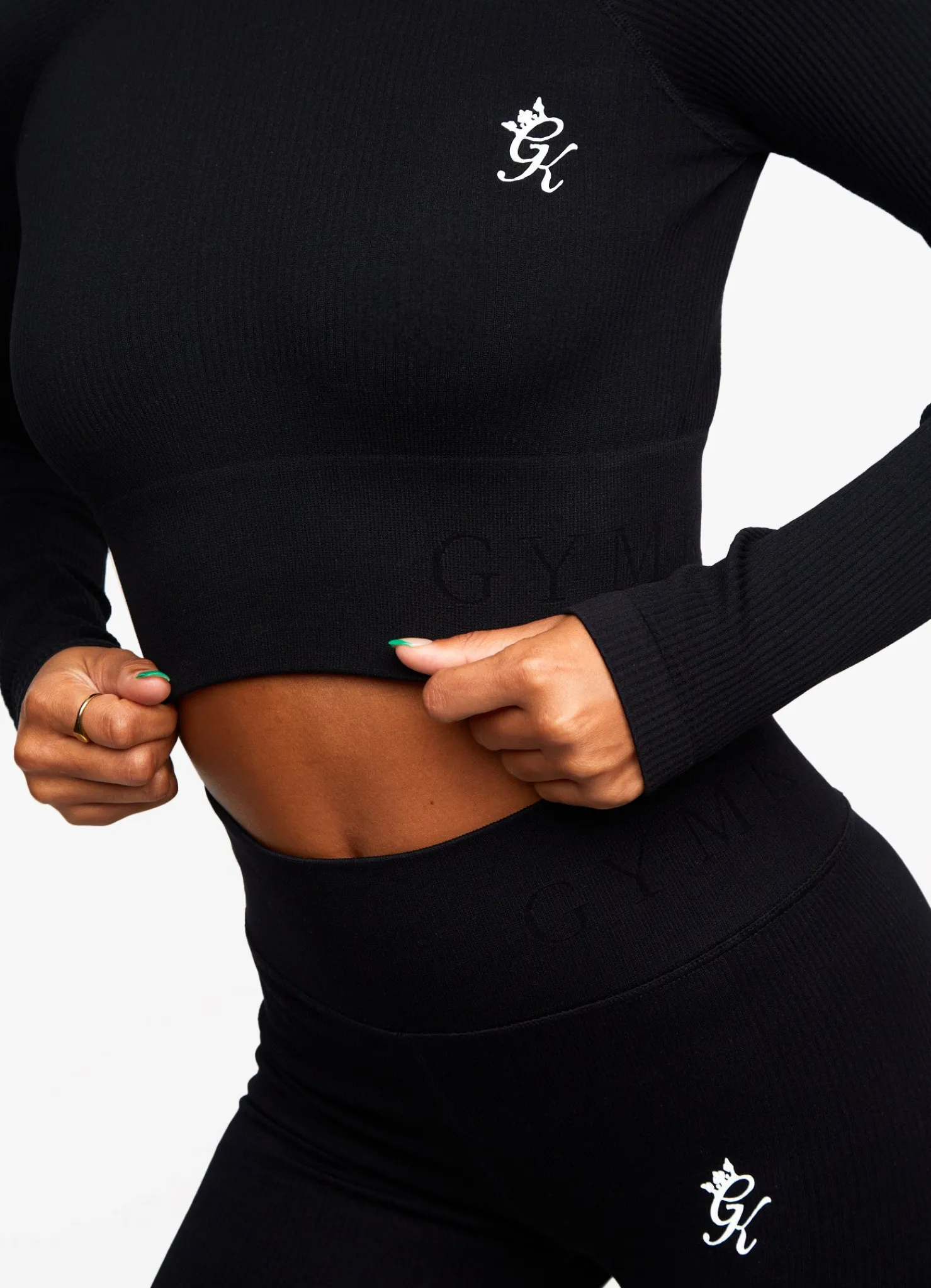 Tops & T-Shirts<Gym King Formation Rib Long Sleeve Crop Tee Black