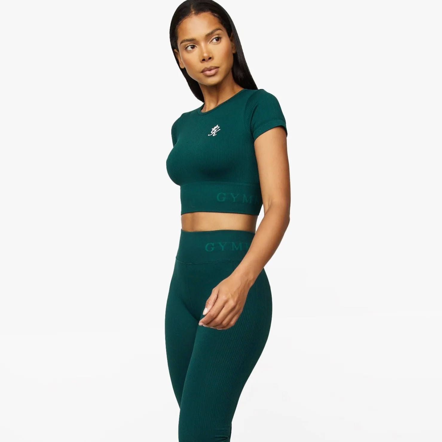 Tops & T-Shirts<Gym King Formation Rib Short Sleeve Crop Pine Green