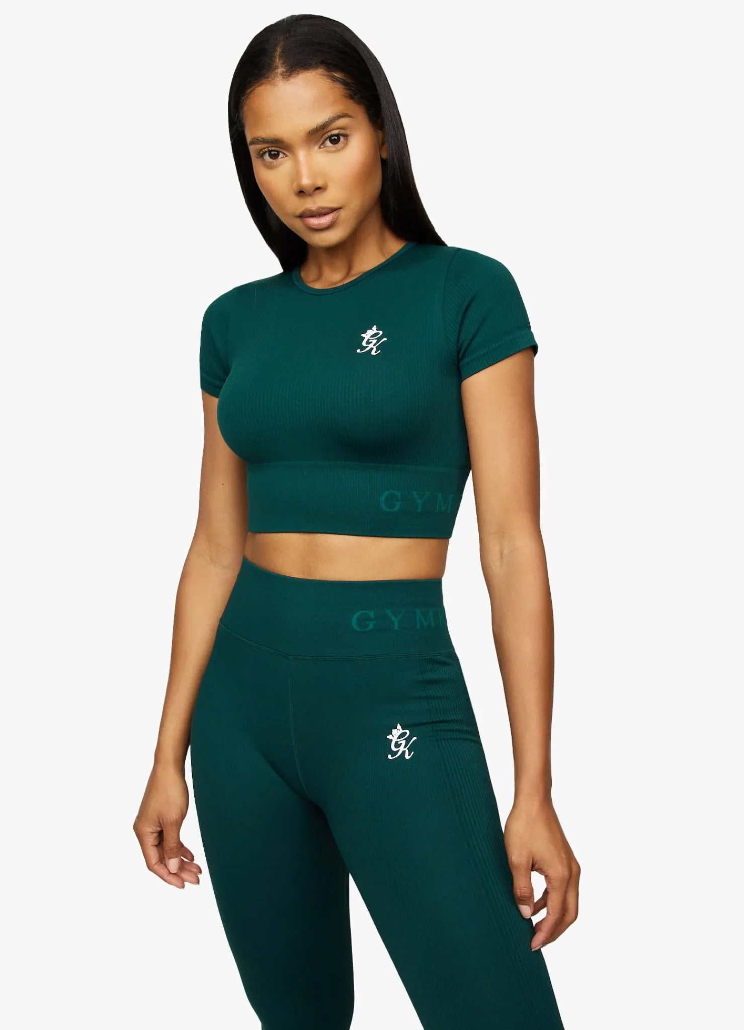Tops & T-Shirts<Gym King Formation Rib Short Sleeve Crop Pine Green