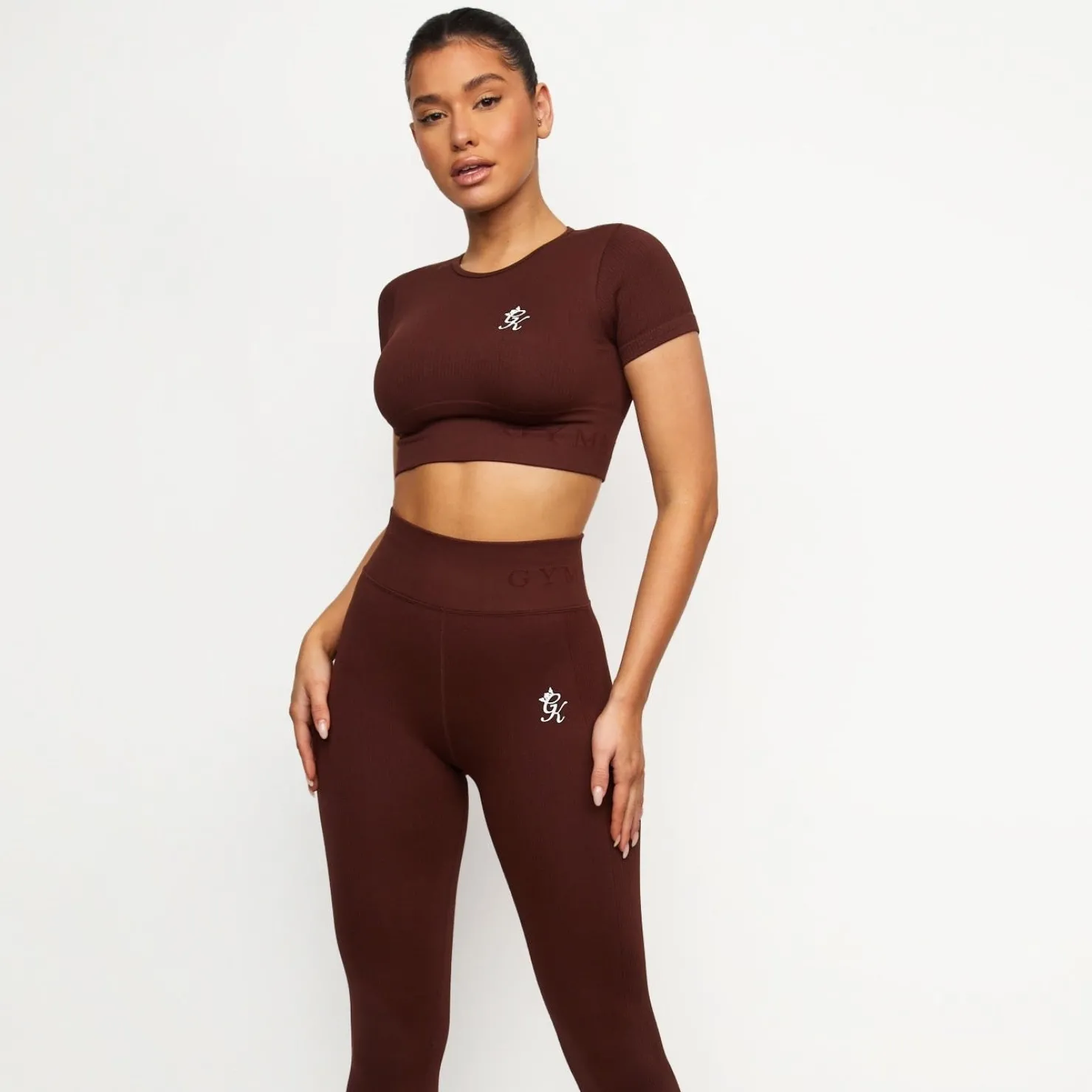 Tops & T-Shirts<Gym King Formation Seamless Rib Short Sleeve Top Chocolate