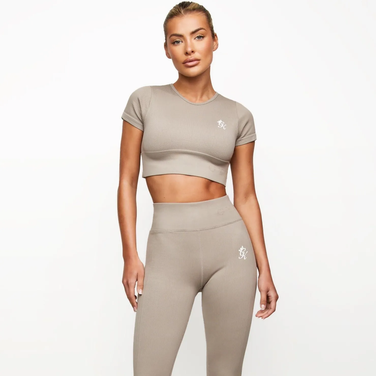 Tops & T-Shirts<Gym King Formation Seamless Rib Short Sleeve Top Taupe