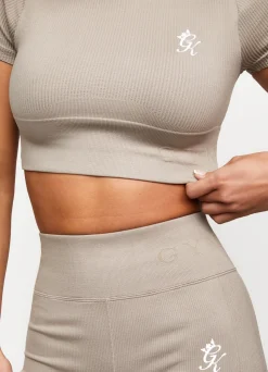 Tops & T-Shirts<Gym King Formation Seamless Rib Short Sleeve Top Taupe