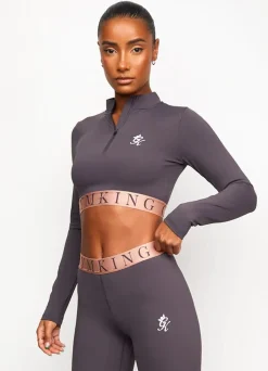 Tops & T-Shirts<Gym King Impact 1/4 Zip Crop Soft Slate/Peach