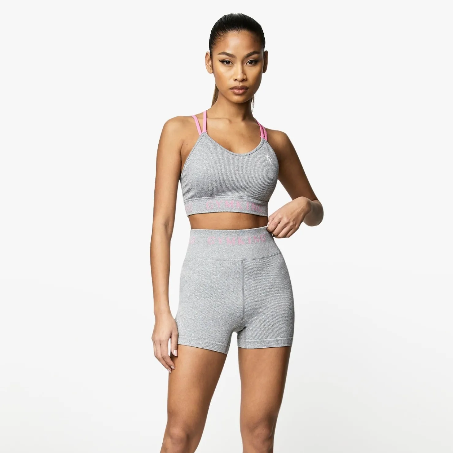 Sports Bras<Gym King Intention Multi-Rib Sports Bra Grey Marl/Cosmic Pink
