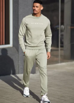 Sweatshirts & Hoodies<Gym King Linear Print Interlock Crew Soft Khaki