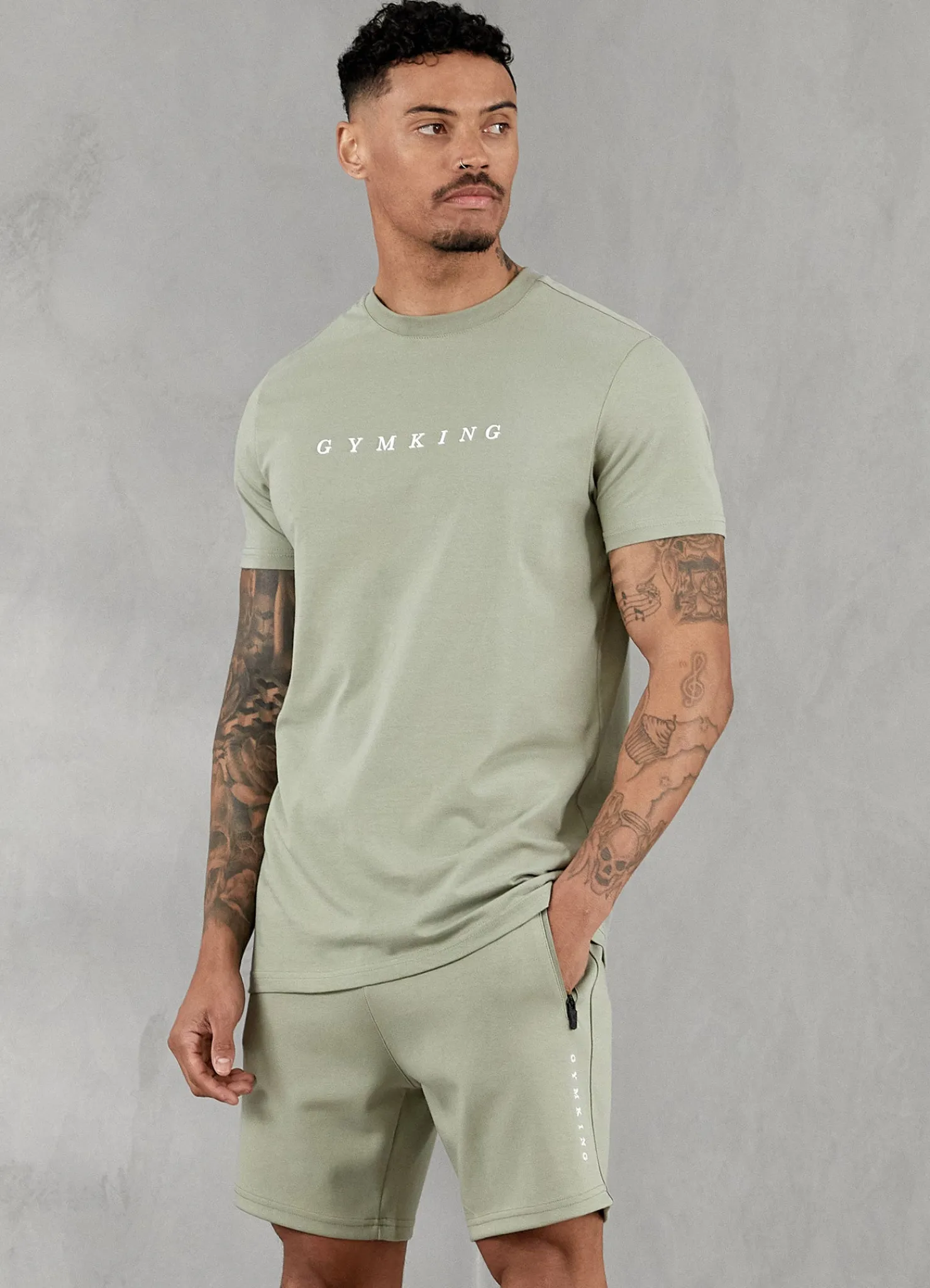 Shorts<Gym King Linear Print Interlock Short Soft Khaki