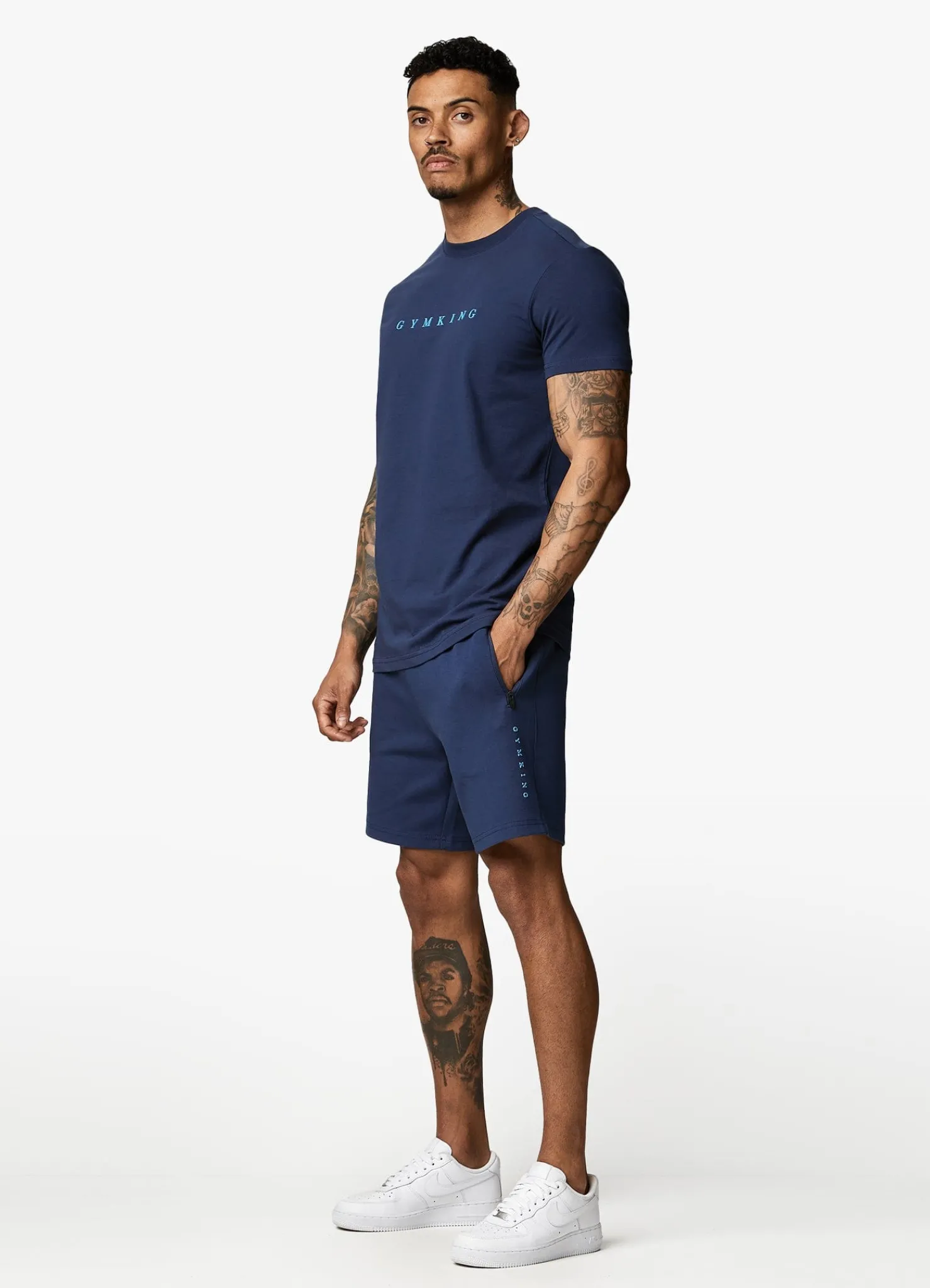 Shorts<Gym King Linear Print Interlock Short Moonlight Blue