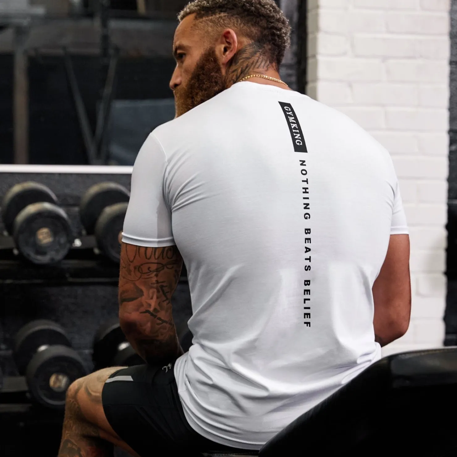 T-Shirts<Gym King Nothing Beats Belief Tee White
