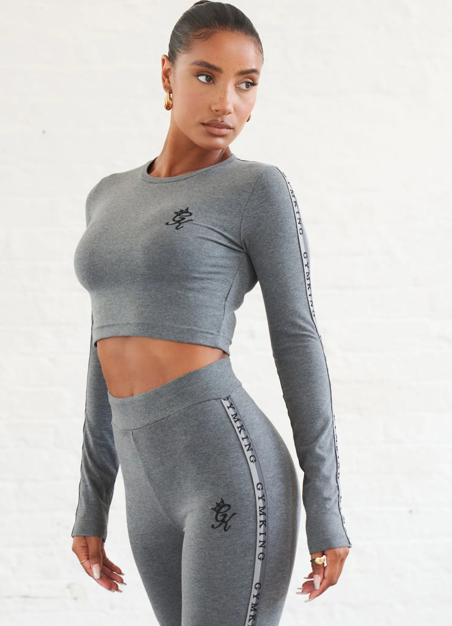 Tops & T-Shirts<Gym King Results Tape Longsleeve Crop Mid Grey Marl