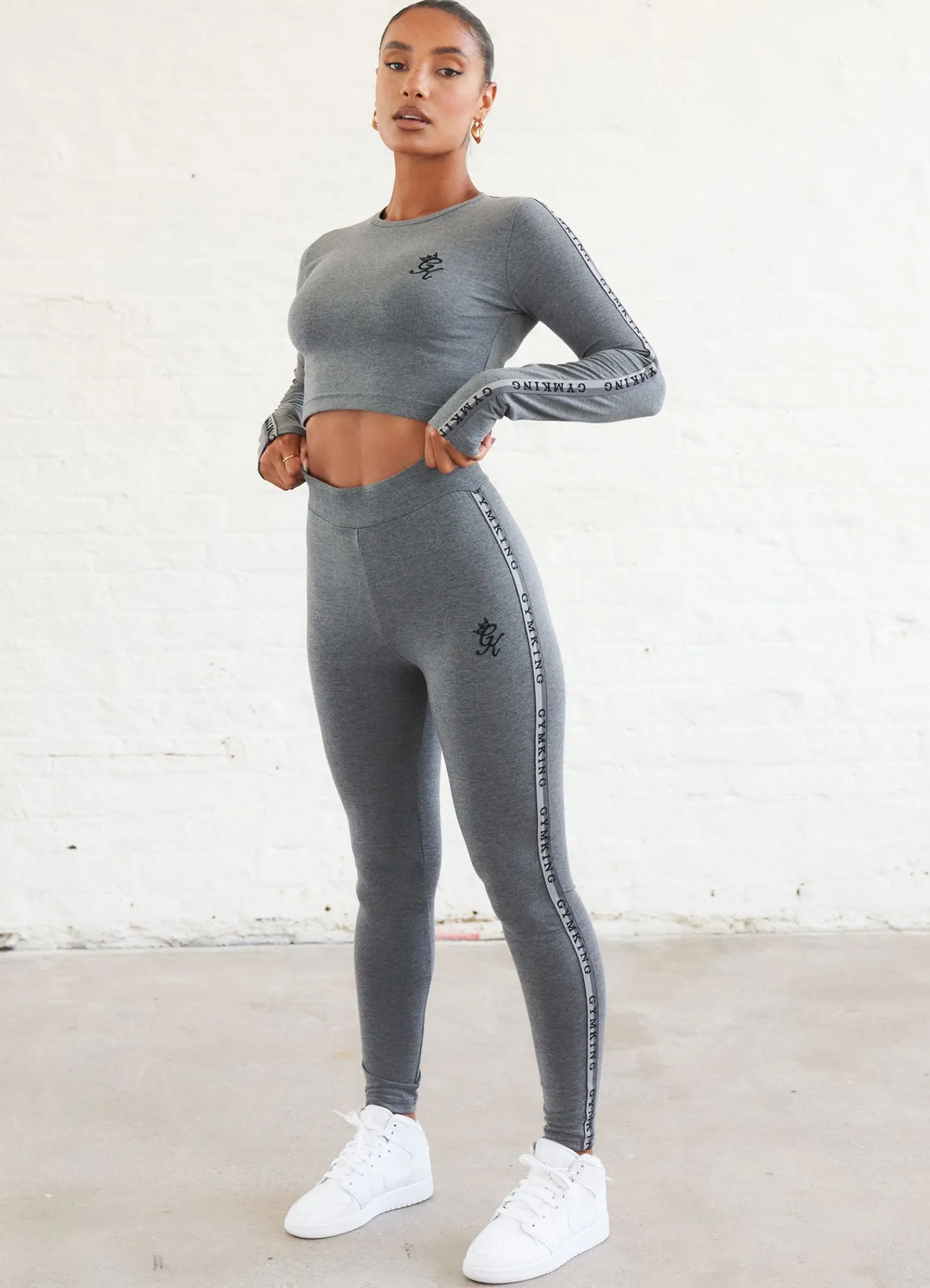 Tops & T-Shirts<Gym King Results Tape Longsleeve Crop Mid Grey Marl
