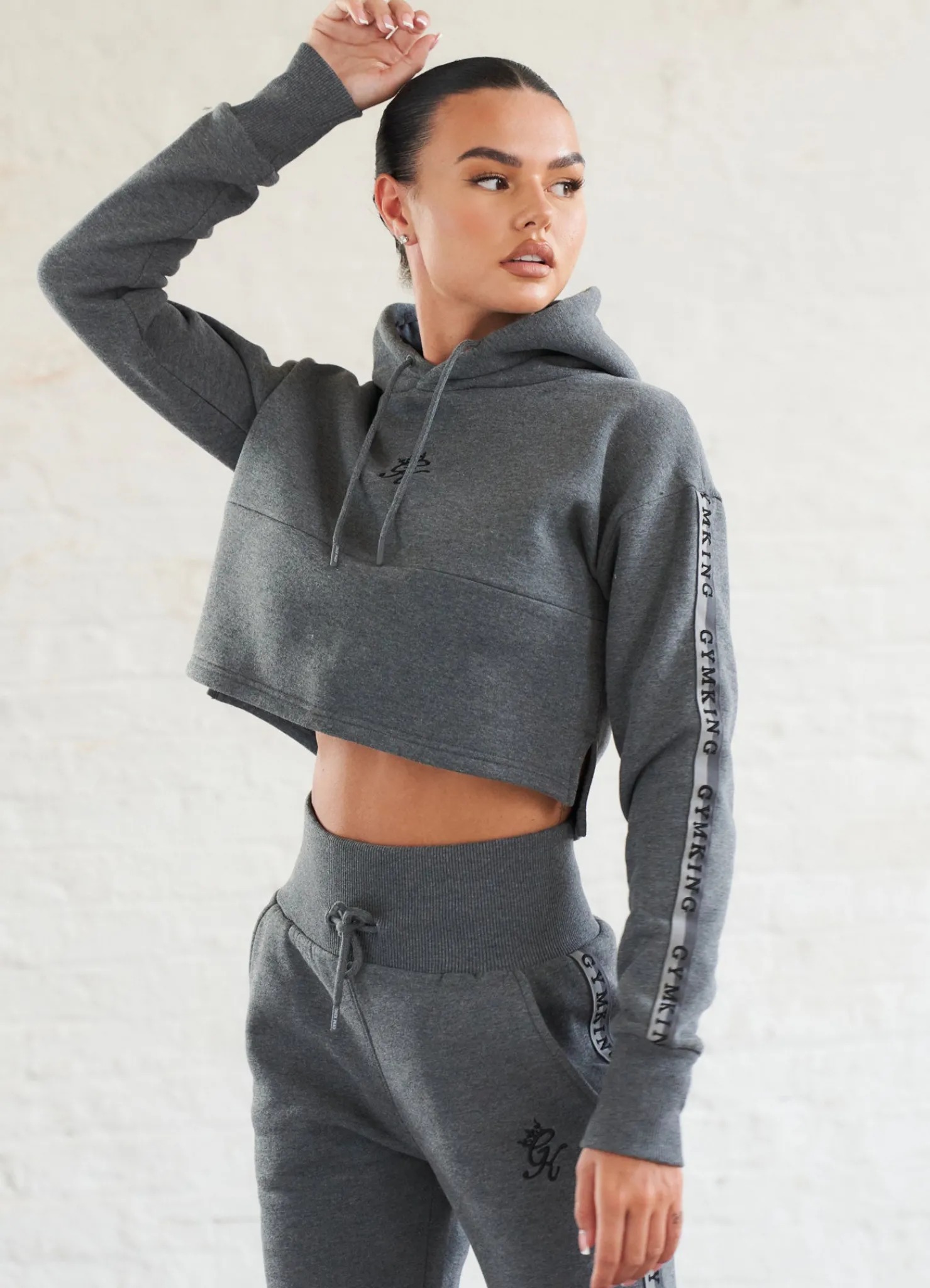 Hoodies<Gym King Results Tape Sky Crop Hood Mid Grey Marl