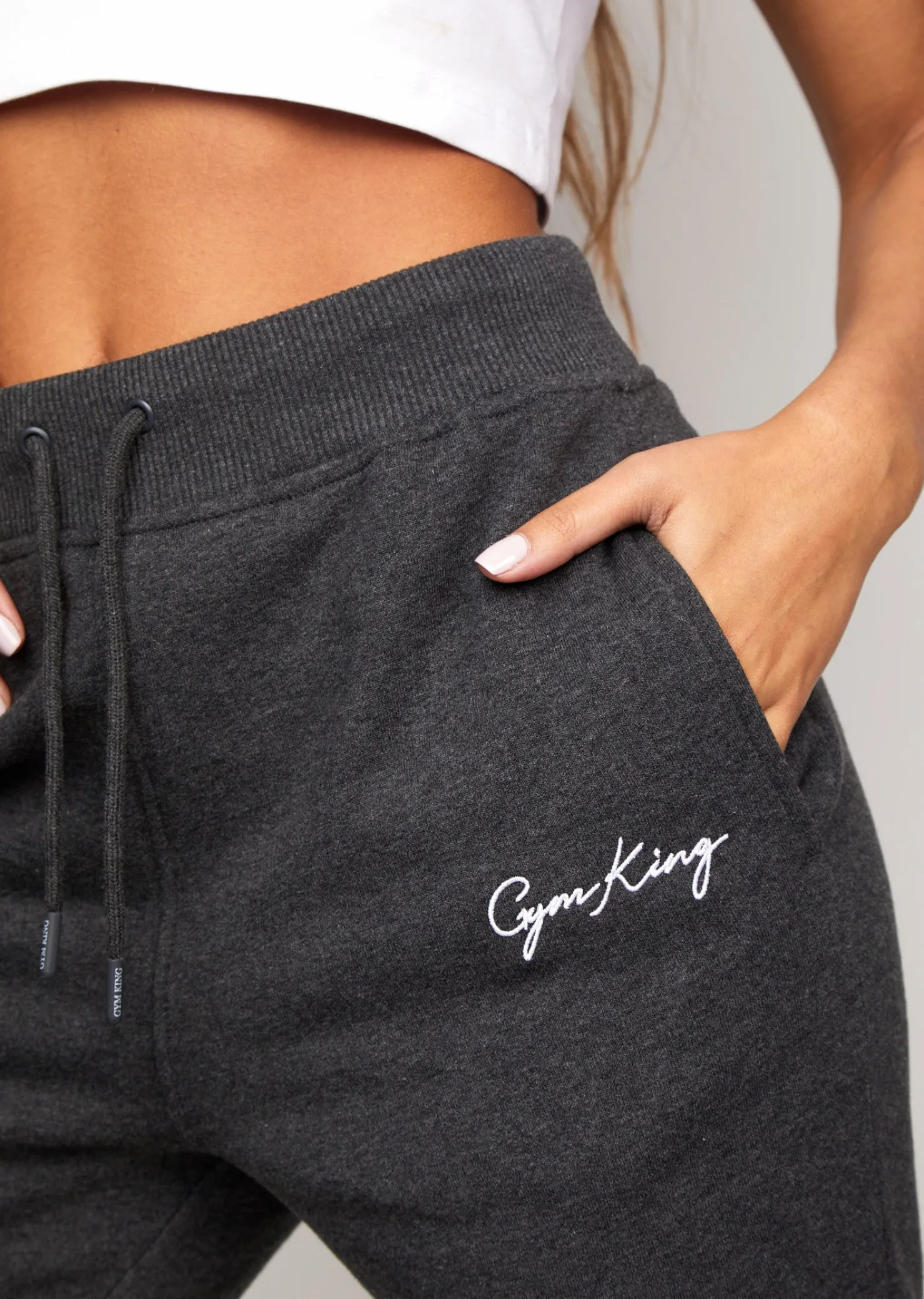 Joggers<Gym King Script Slouch Jogger Charcoal Marl/White