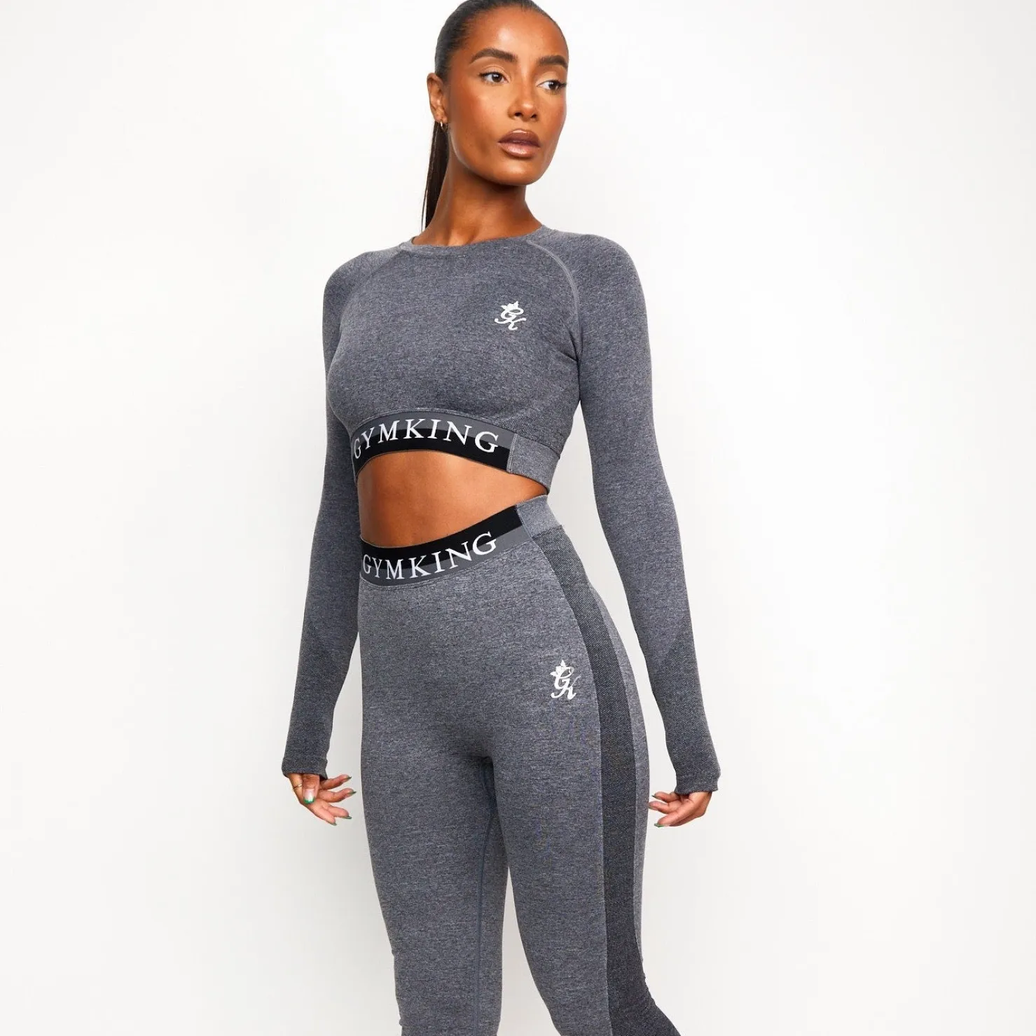 Tops & T-Shirts<Gym King Seamless Results Long Sleeve Crop Tee Mid Grey Marl