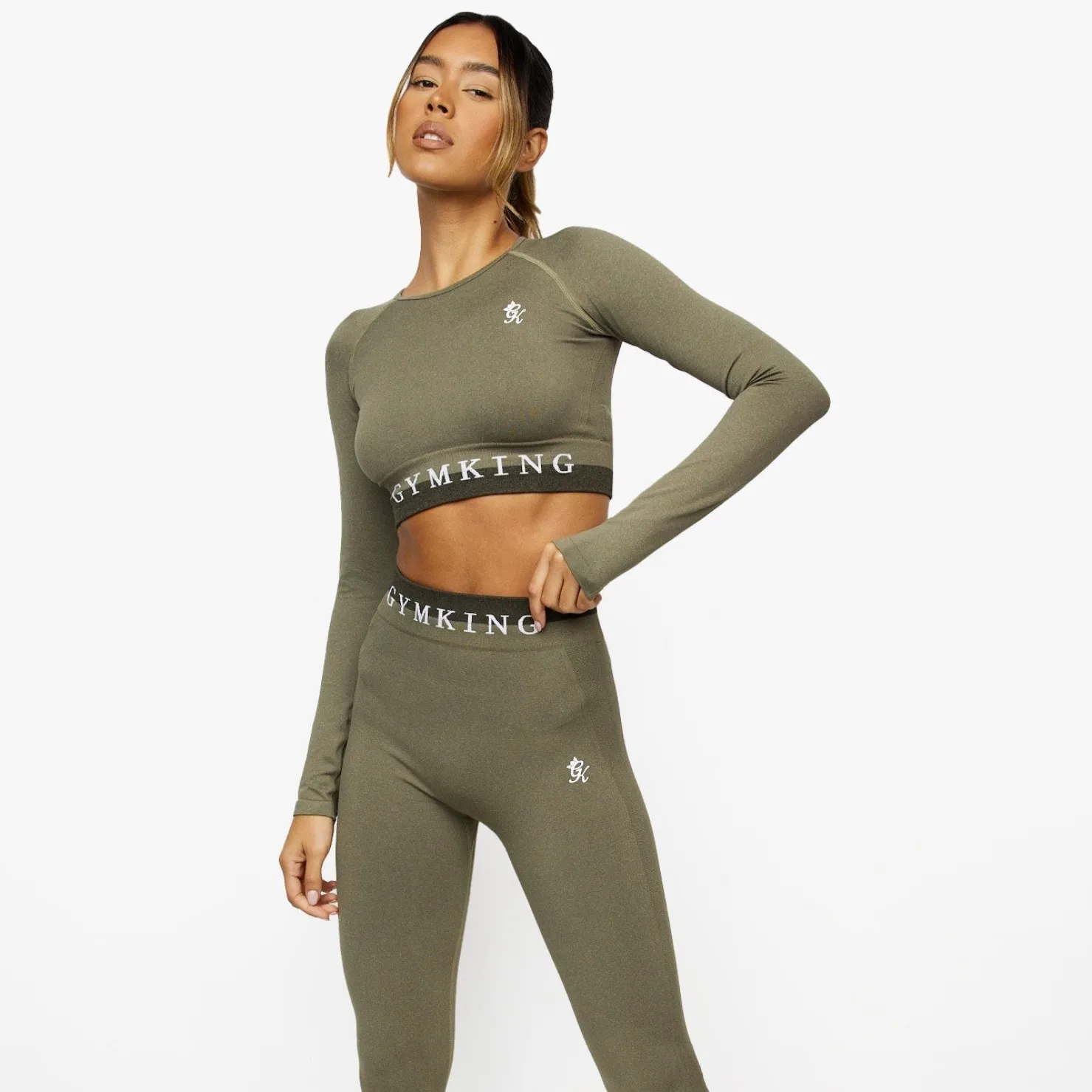 Tops & T-Shirts<Gym King Seamless Results Long Sleeve Crop Khaki