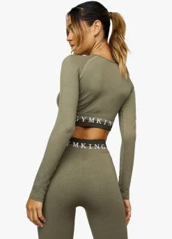 Tops & T-Shirts<Gym King Seamless Results Long Sleeve Crop Khaki