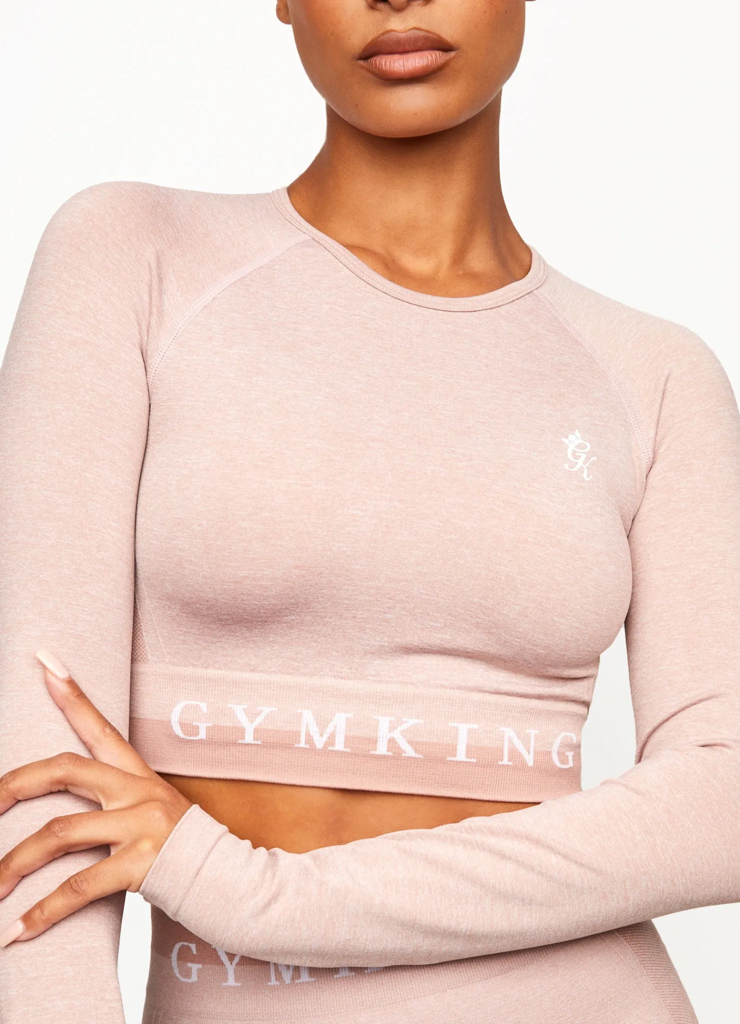 Tops & T-Shirts<Gym King Seamless Results Long Sleeve Crop Tee Pink Meringue