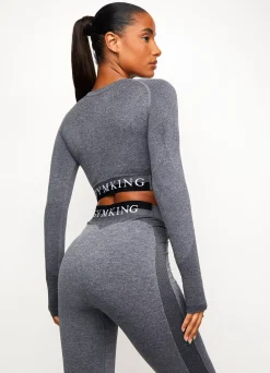 Gymwear<Gym King Seamless Results Long Sleeve Crop Tee Mid Grey Marl