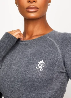 Tops & T-Shirts<Gym King Seamless Results Long Sleeve Crop Tee Mid Grey Marl