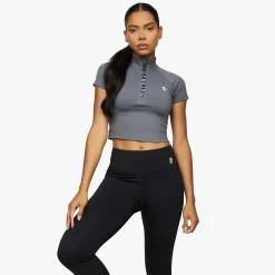 Tops & T-Shirts<Gym King Short Sleeve Taped Crop Funnel Dark Grey
