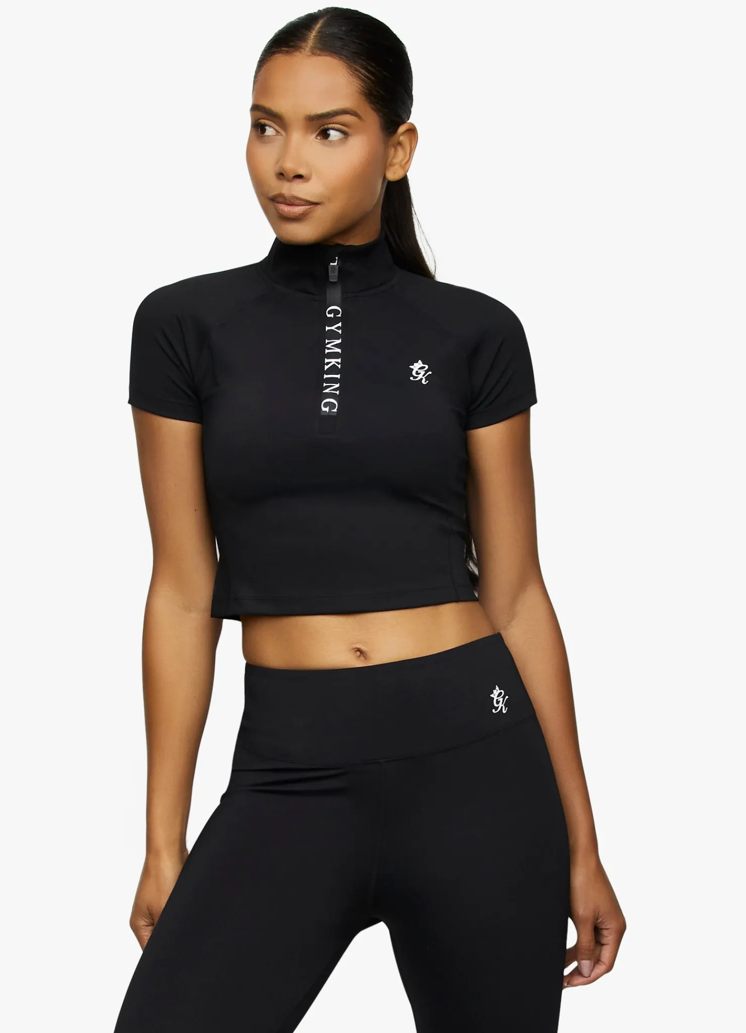 Tops & T-Shirts<Gym King Short Sleeve Taped Crop Funnel Black