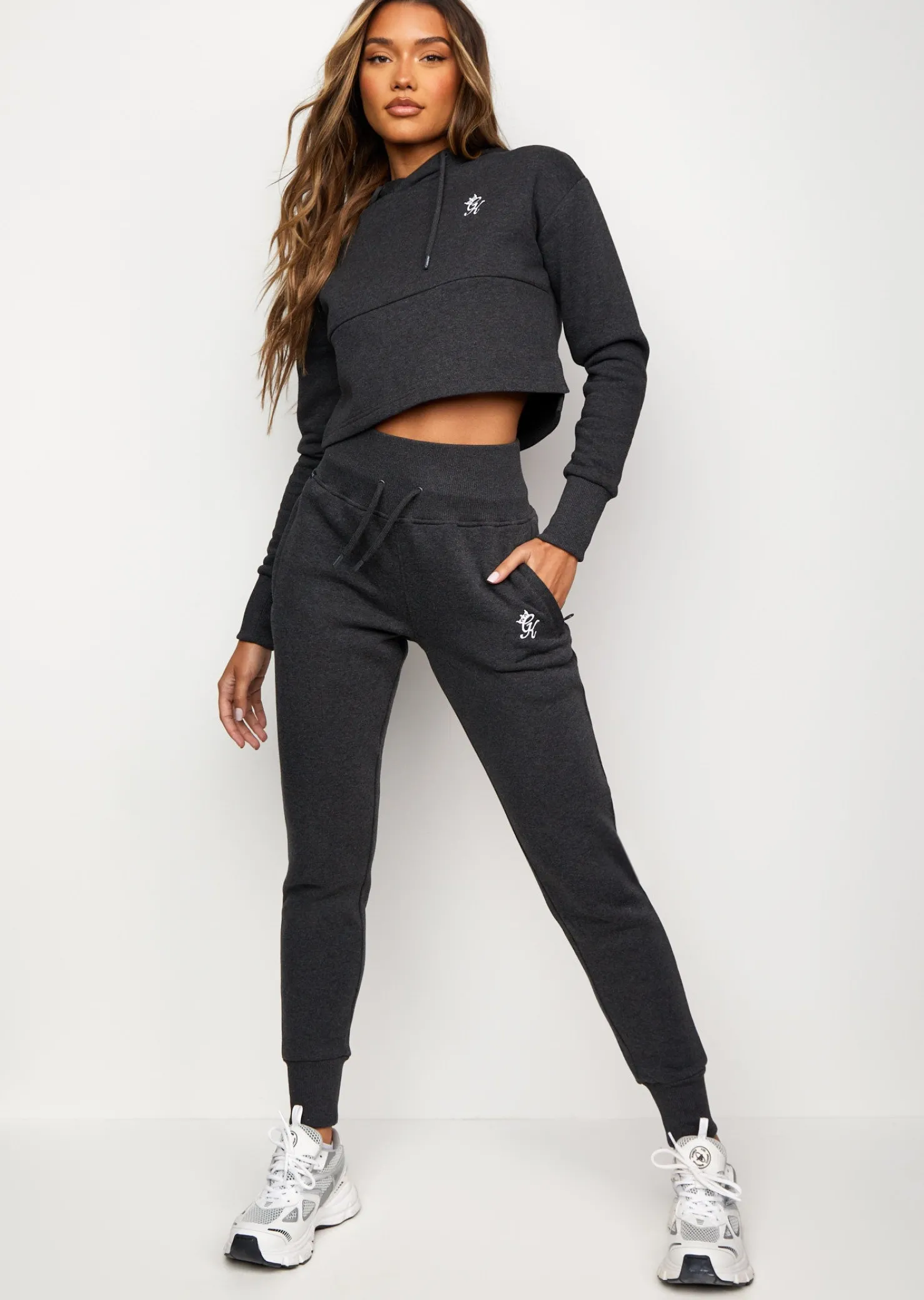 Hoodies<Gym King Sky Fleece Crop Hoodie Charcoal Marl/White