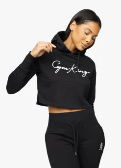 Hoodies<Gym King Sky Script Cropped Hoodie Black/White
