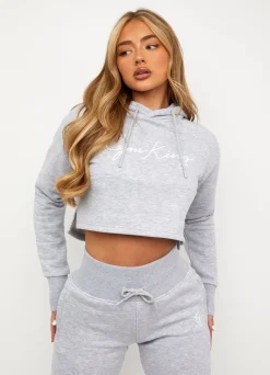 Hoodies<Gym King Sky Script Cropped Hoodie Grey Marl