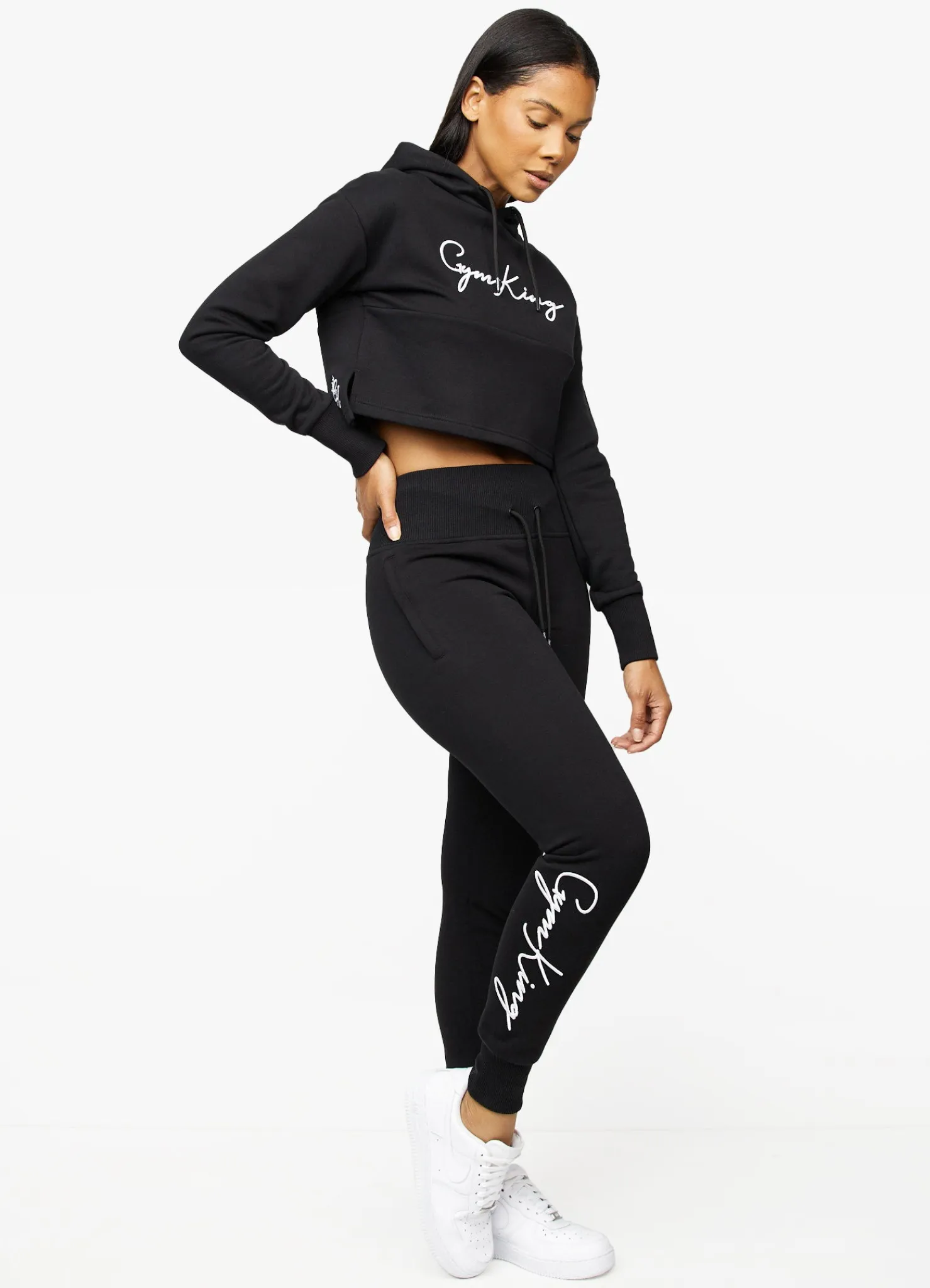 Hoodies<Gym King Sky Script Cropped Hoodie Black/White