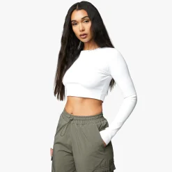 Tops & T-Shirts<Gym King Utility Rib Ls Crop Top White