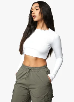Tops & T-Shirts<Gym King Utility Rib Ls Crop Top White